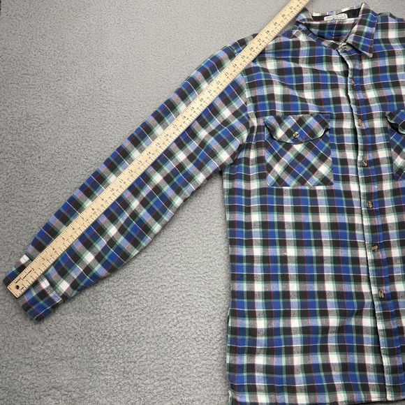Vintage Flannel Jacket Mens Large Blue Plaid Quilted Shacket Bay Area Traders - Picture 8 of 13